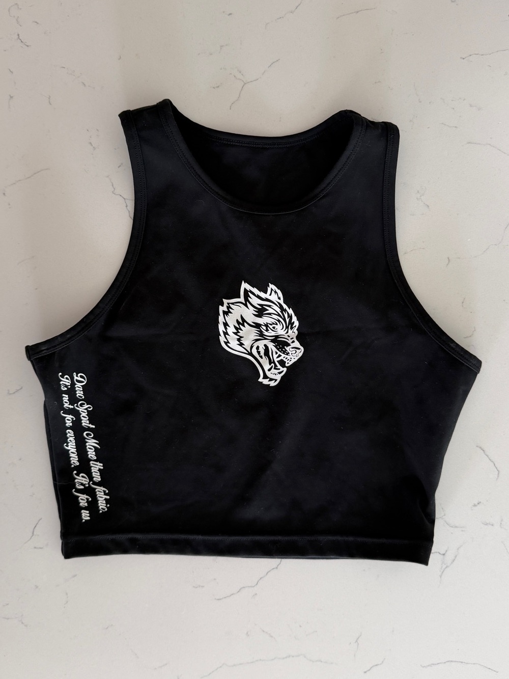 Darc Sport Black Crop Tank with White Wolf Graphic